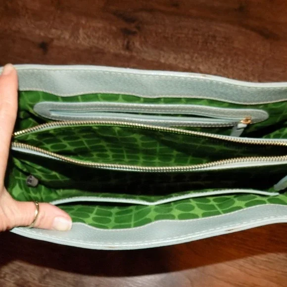 Kate Spade Pebbled Leather Satchel Women Medium Mint Green Good Triple Section - Picture 9 of 16